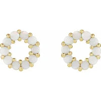 14K Yellow Natural White Opal Cabochon Earrings