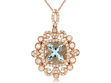 14K Rose Gold Aquamarine & Diamond Heritage Pendant