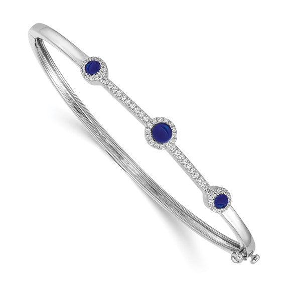 14k White Gold Diamond and Cabochon Sapphire Bangle