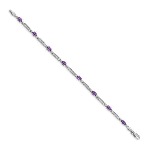 14k White Gold Diamond and Amethyst Bracelet