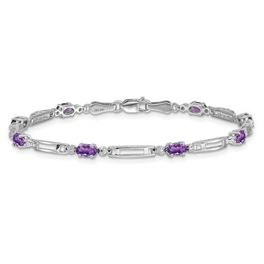 14k White Gold Diamond and Amethyst Bracelet