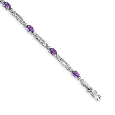 14k White Gold Diamond and Amethyst Bracelet