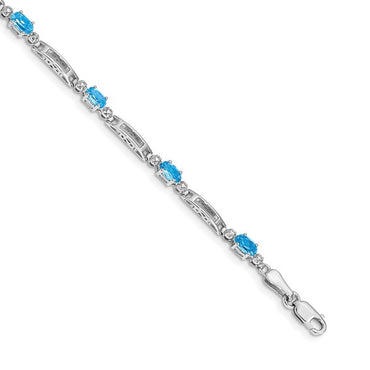 14k White Gold Diamond and Blue Topaz Bracelet
