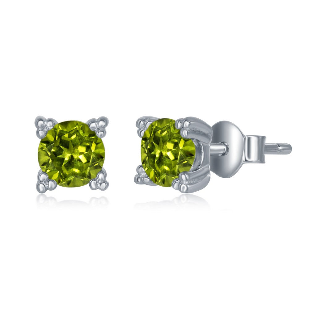 Sterling Silver 5MM Round Four Prong Peridot Stud Earrings