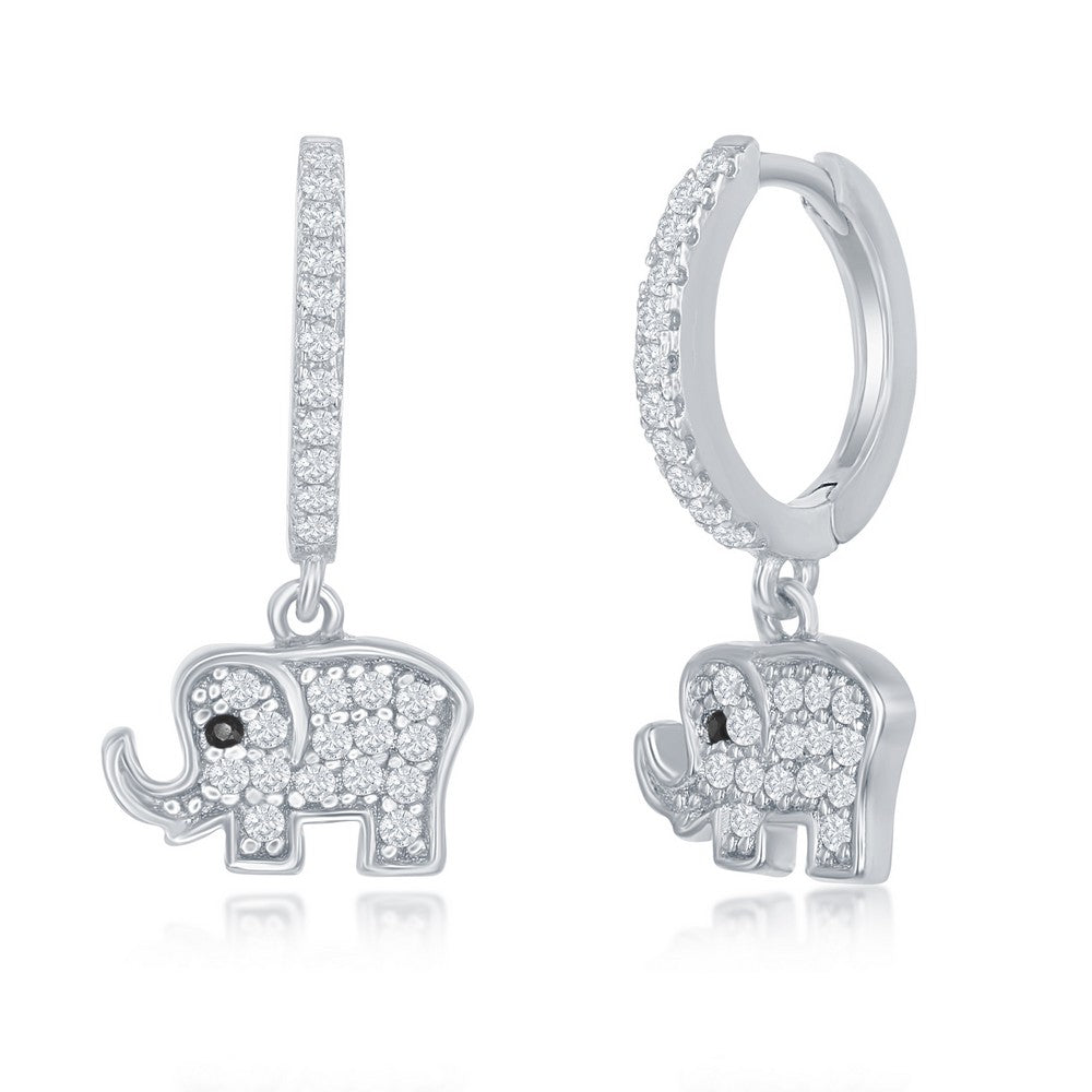 Sterling Silver Small Huggie Hoop CZ Elephant Earrings