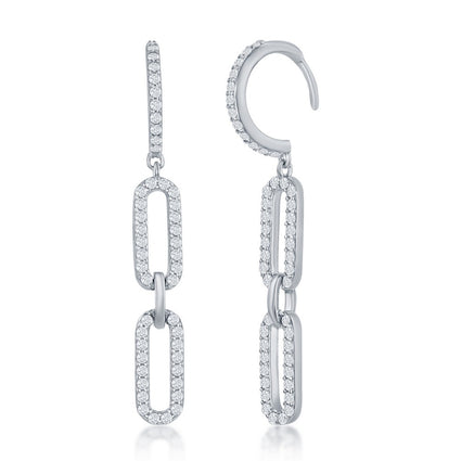 Sterling Silver Double Link CZ Paperclip Earrings