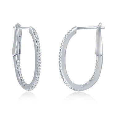Sterling Silver Ultra-Thin 25mm Hoop CZ Earrings - Oval