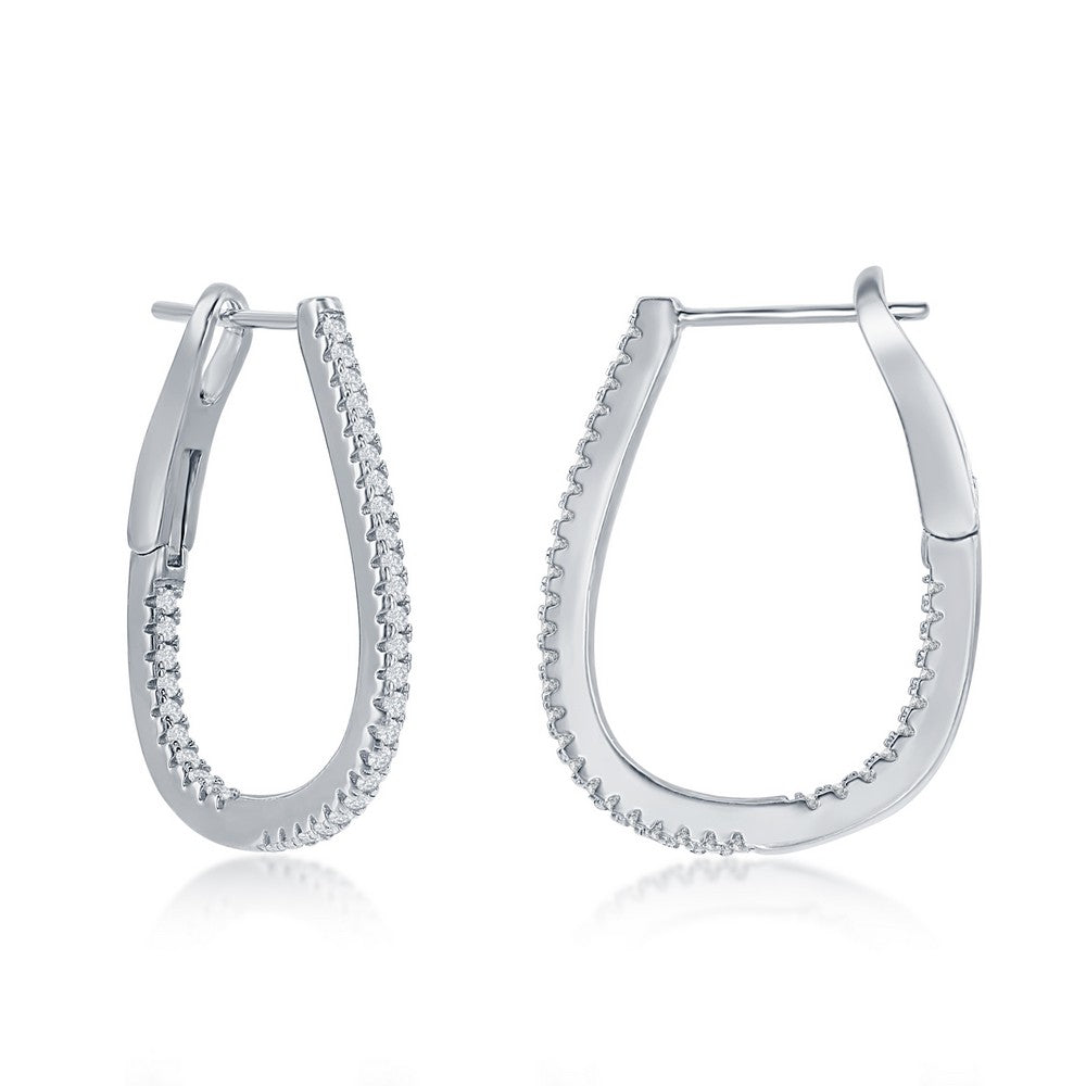 Sterling Silver Ultra-Thin 25mm Hoop CZ Earrings - Pear-Shaped