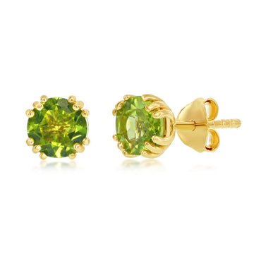 Sterling Silver 'August Birthstone' 6mm Round Gem, Gold Plated Peridot Stud Earrings