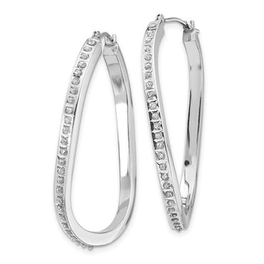 14k White Gold Diamond Fascination Oval Twist Hinged Hoop Earrings