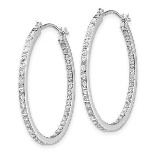 14k White Gold Diamond Round Hinged Hoop Earrings