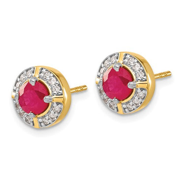 14k Diamond and Ruby Fancy Halo Earrings