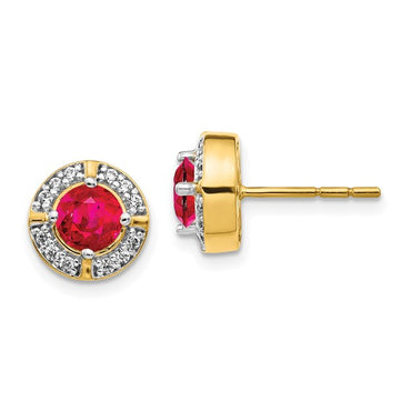 14k Diamond and Ruby Fancy Halo Earrings