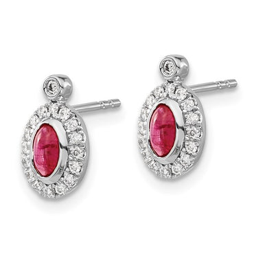 14k White Gold Diamond and Cabochon Ruby Earrings