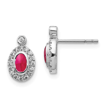 14k White Gold Diamond and Cabochon Ruby Earrings