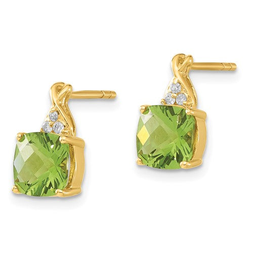 14K Yellow Gold Synthetic Checkerboard Peridot and Diamond Earrings