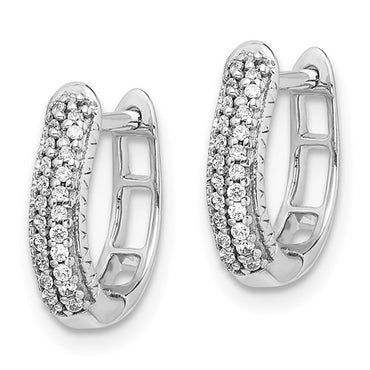 14k White Gold Polished Diamond Hinged Hoop Earrings