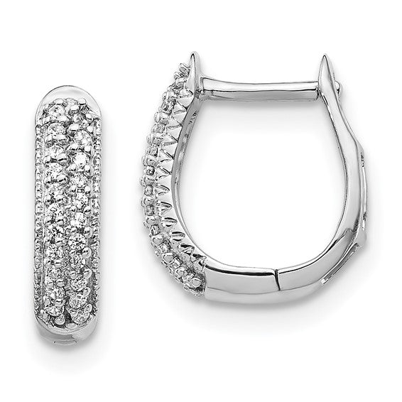 14k White Gold Polished Diamond Hinged Hoop Earrings