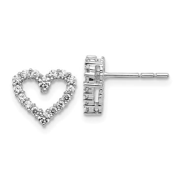 14k White Gold Diamond Heart Earrings