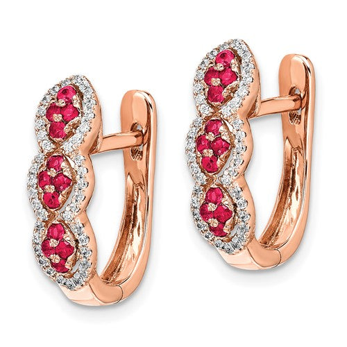 14k Rose Gold Diamond and Ruby Hinged Earrings