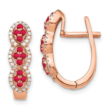 14k Rose Gold Diamond and Ruby Hinged Earrings