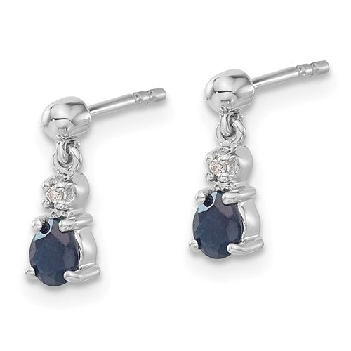 14k White Gold Blue Sapphire and Diamond Dangle Post Earrings