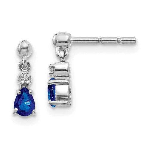 14k White Gold Blue Sapphire and Diamond Dangle Post Earrings