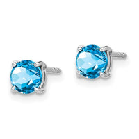 14k White Gold Round Blue Topaz Earrings