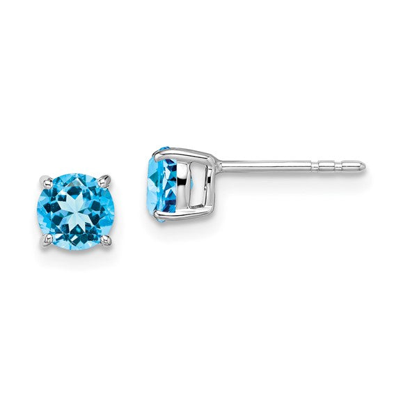 14k White Gold Round Blue Topaz Earrings