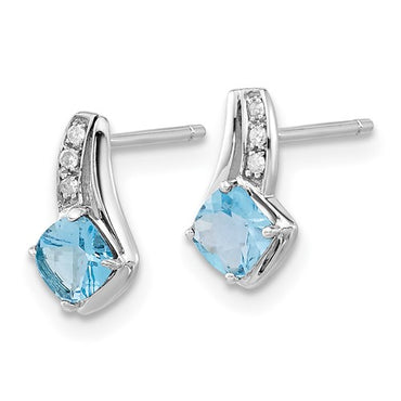 10K White Gold Blue Topaz and Diamond Earrings