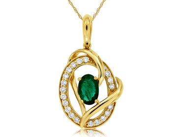 14KY  .44CTW Emerald & Diamond Pendant
