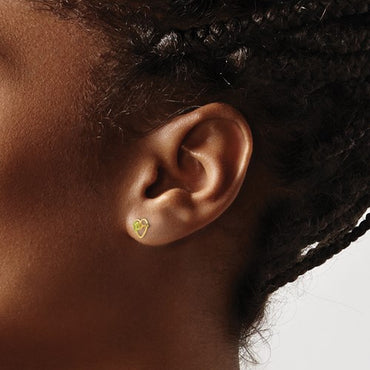 14k Yellow Gold 3mm Peridot Birthstone Heart Earrings