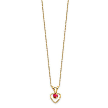 14k 3mm Ruby Heart Birthstone Necklace
