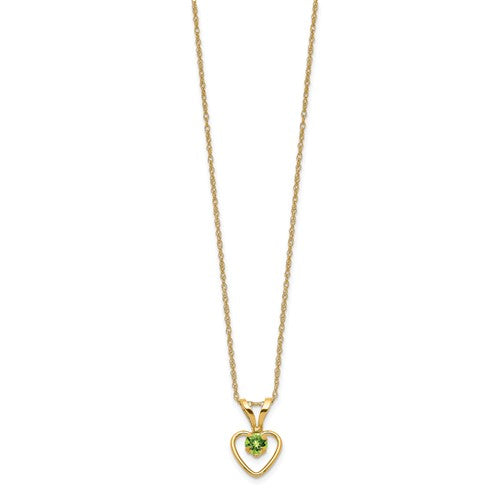 14k Yellow Gold 3mm Peridot Heart Birthstone Necklace