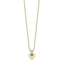 14k Yellow Gold 3mm Peridot Heart Birthstone Necklace