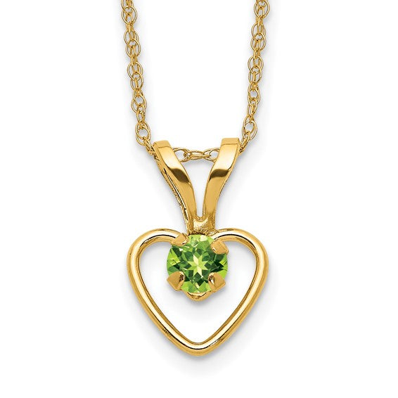 14k Yellow Gold 3mm Peridot Heart Birthstone Necklace