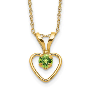 14k Yellow Gold 3mm Peridot Heart Birthstone Necklace