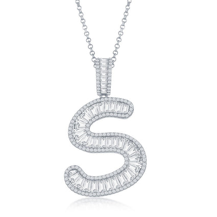 Baguette CZ "S" Initial Pendant
