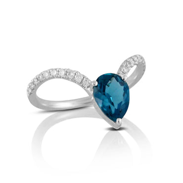 18K White Gold Diamond Ring with London Blue Topaz