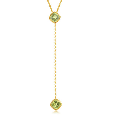 Sterling Silver Square Peridot with Long Hanging Chain and Square Peridot Necklace - Gold Plated