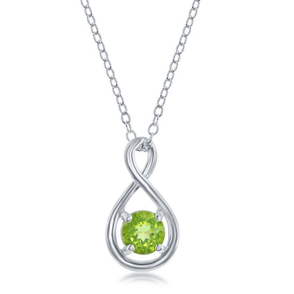 Sterling Silver Round 5mm Gem Infinity Design Necklace - Peridot