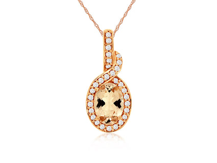 Morganite & Diamond Twist Halo Pendant
