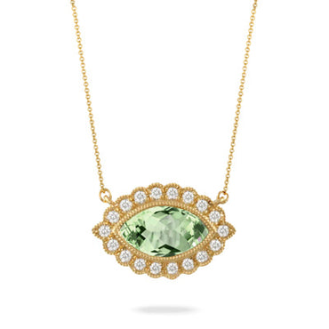 18K Yellow Gold Mint Mojito Diamond Necklace with Green Amethyst Center