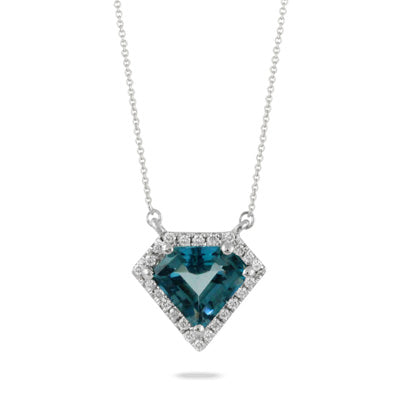 14K White Gold Diamond Necklace with London Blue Topaz