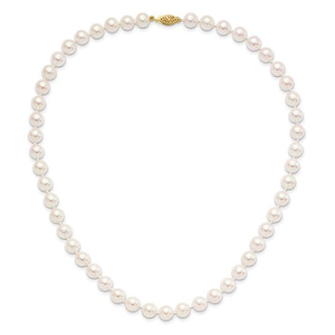 14k 8-9mm Round White Saltwater Akoya Cultured Pearl Necklace