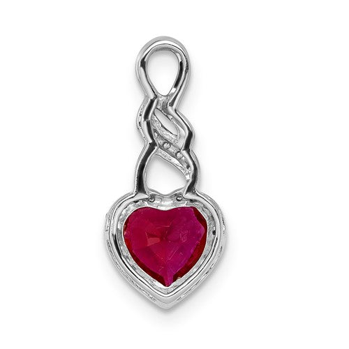 14k White Gold Diamond and .75 Ruby Heart Chain Slide