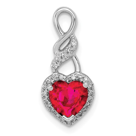 14k White Gold Diamond and .75 Ruby Heart Chain Slide