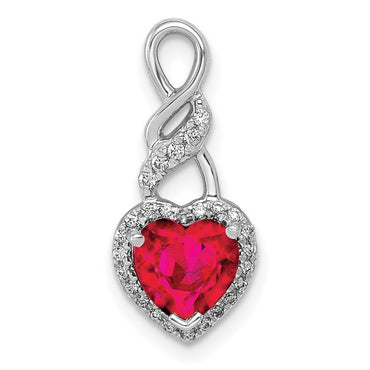 14k White Gold Diamond and .75 Ruby Heart Chain Slide