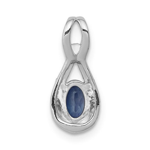 14k White Gold Diamond and Sapphire Teardrop Halo Pendant