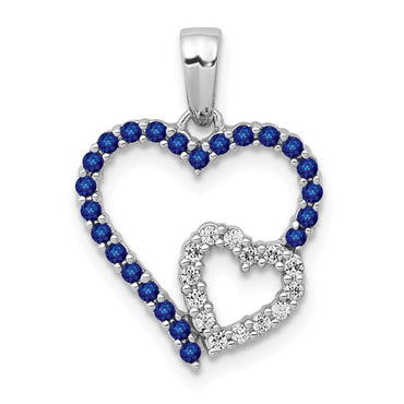 14k White Gold Diamond and Sapphire Double Heart Pendant